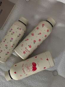 1 件 500 毫升（17 盎司）不锈钢双层保温杯，花卉图案设计，真空密封杯，适用于热饮和冷饮，旅行杯，节日、生日、圣诞节、返校水瓶礼物 - 米色 - 查看 6