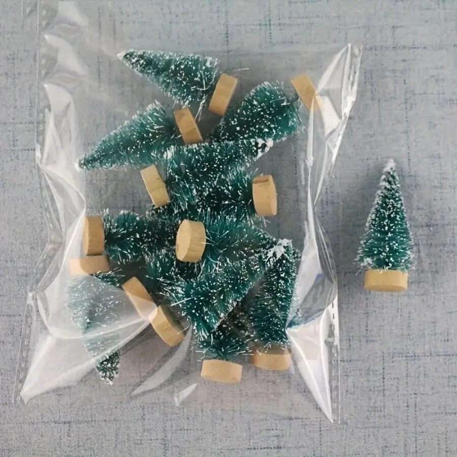 12pcs/Set 4.5cm/1.77in Green Wooden Mini Desktop Christmas Trees, Miniature Christmas Tree Decorations For Party, Christmas Decor,Christmas - Blue-green - View 1