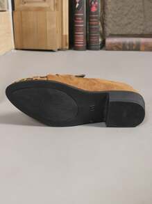 British Style Thick Heel Slip-On Loafers Low-Top Flats - Rust Brown - View 5