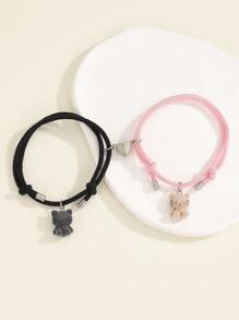 ATLVXJL 2件套夜光情侣手链，可爱猫咪和爱心吊坠，黑暗中会发光，万圣节和情人节礼物，情侣礼物 - 彩色 - 查看 9