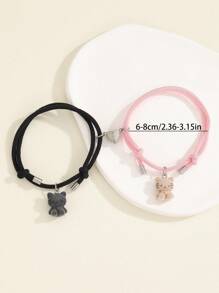 ATLVXJL 2件套夜光情侣手链，可爱猫咪和爱心吊坠，黑暗中会发光，万圣节和情人节礼物，情侣礼物 - 彩色 - 查看 11