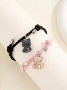 ATLVXJL 2件套夜光情侣手链，可爱猫咪和爱心吊坠，黑暗中会发光，万圣节和情人节礼物，情侣礼物 - 彩色 - 查看 5