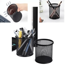 Portalápices negro de malla metálica para oficina, soporte para bolígrafos, organizador de escritorio, estuche de lápices de almacenamiento - Negro - Ver 3