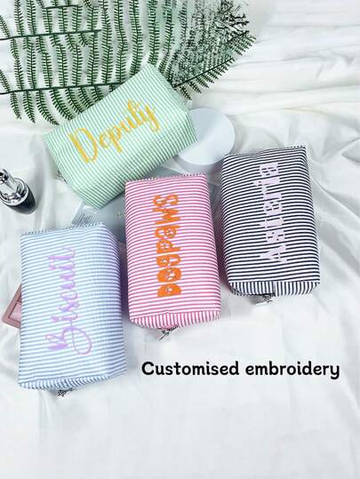 1Pc Customized Embroidery Minimalist Square Makeup Bag,Makeup Bag Makeup Pouch Skincare Bag Toiletry Bag Packing Cubes,Travel Essentials Cruise Essentials Dorm Essentials,Wedding Bridesmaid Gifts,Mom Gifts,Birthday Gifts,Gifts For Friends And Teachers,Home Decor,Bathroom Living Room Bedroom Decor,Bathroom Organizer,Jewelry Organizer,Lip Oil Organizer,Nail Polish Organizer Storage Makeup Organizer Makeup Case Letter,Striped,Plush Portable,Multifunction,Versatile,Large Capacity,Lightweight,Functional,Foldable,Practical,All-Purpose Fashion ,Colorful,Cute,Adorable,Contracted,Preppy,Dopamine Style Hot Pink Unique,Custom Finds,Winter Fashion,Christmas/Holiday Gift,Personalized Gifts For Women Pink Girls For Birthdays,For Christmas,For Holiday/ Vacation,For School,For Outdoors/Outings/Travel/Hiking/Stadium/Sports/Climbing,New Year Glamour