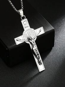 1 件不锈钢项链，朋克嘻哈祈祷项链，钢色创意信仰珠宝，欧美新款时尚钛钢吊坠配饰，长款毛衣链，男女家庭节日生日礼物，日常佩戴 - 復古銀色 - 查看 1