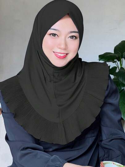 1 Piece Of Malay Pullover Headscarf, Solid Color Crystal Linen Chiffon Lace Women's Headscarf, Single-Layer Hat, Hat (Black Product Size Has Been Increased, Please Refer To The Detailed Picture) For Abaya Soft Hijab,Women Veil