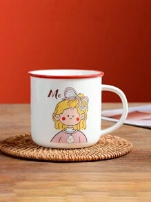 1pc创意可爱卡通人物陶瓷杯仿珐琅高颜值陶瓷杯家用饮水陶瓷杯办公室咖啡冷饮杯同学朋友伴侣礼品杯 - 彩色 - 查看 12