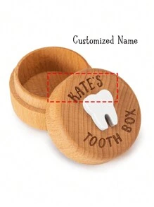 Caja personalizada para el Hada de los Dientes con nombre tallado en 3D, caja de madera para guardar los dientes como recuerdo, regalo para niño o niña. 1 pieza, multifuncional, ahorra espacio, reutilizable, compacta, exquisita, elegante, vintage, linda, personalizada, única. Regalo ideal para él, ella, novio, novia, papá, mamá, familia, amigos, mascotas, hijo, hija para aniversarios, Día de San Valentín, Día de la Madre, cumpleaños, Día del Niño, Día del Padre, graduación, bodas, inauguración de casa. Para usar en la sala de estar, dormitorio, sala de té, hogar, baño. - Color madera Estilo 1 - Ver 1