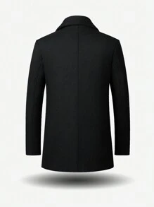 男士修身双排扣翻领大衣，秋冬季 - 黑色 - 查看 2