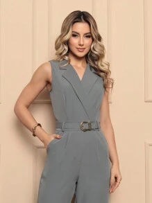 Jumpsuit With Tailoring Belt LR927 - Grey - View 3