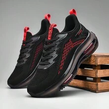 Scarpe da running da uomo in maglia di colore solido, traspiranti, comode, antiscivolo, con suola morbida e durevole, adatte per attività all'aperto - nero - Visualizzare 1