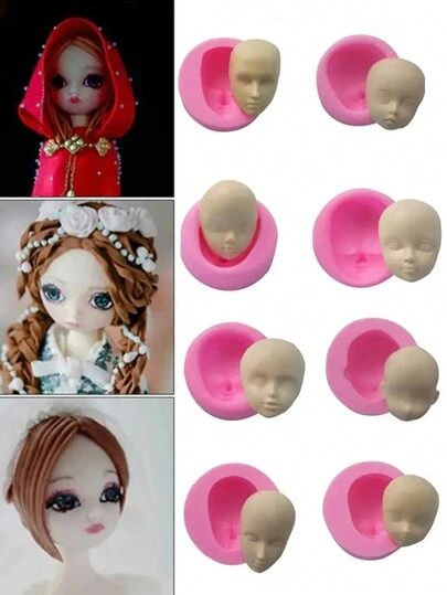 8pcs Cute Human Face Silicone Mold Set For Cake Decorating, Fondant, Gum Paste And Crafts DIY