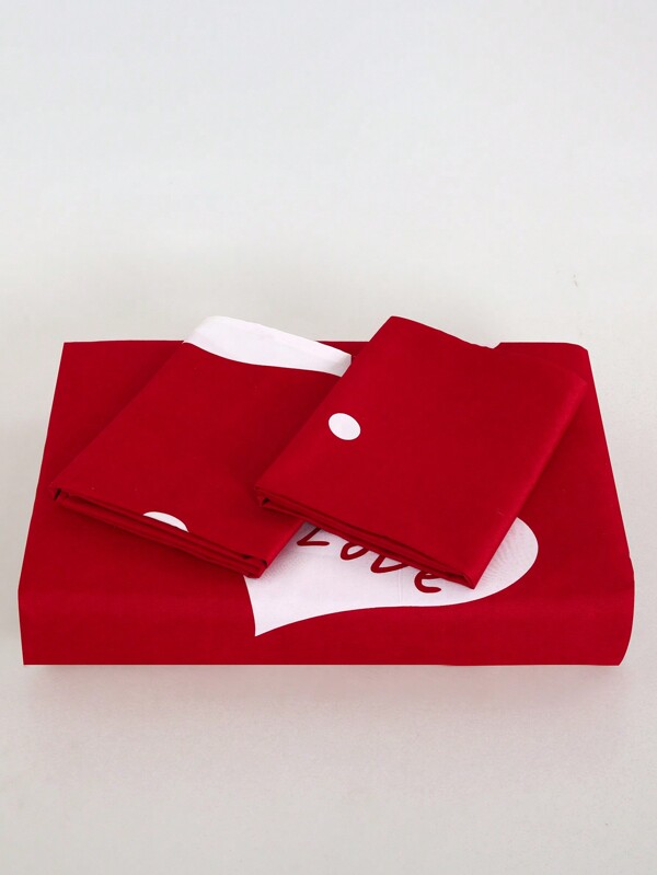 Super Soft&Breathable Red Polka Dot Heart Bedding Set 3pcs(Duvet Cover+Pillow Case, Without Comforter&Pillow Insert), Suitable For Bedroom, Guest Room, Dorm, Hotel Decor, Valentine's Day Gift