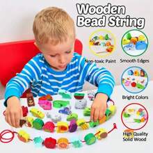 Wooden Beads Threading Building Blocks Toy, DIY Educational Learning Toy For Kids - Letter, Number & Color Cognition, Gift Box - Wooden Beaded Toys - View 3