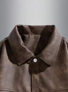 男士秋季户外运动时尚酷炫皮夹克 - 棕色 - 查看 3