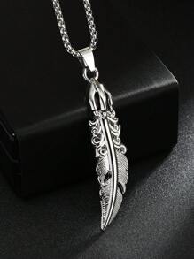 1 Stück 2025 Neuer Vintage-Stil Feder Anhänger Halskette, Edelstahl Kette Anhänger, Unisex Mode Schmuck Geschenk für Weihnachten, Geburtstag, Alltagstragen