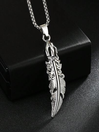 1pc 2025 New Vintage Style Feather Pendant Necklace, Stainless Steel Chain Necklace Pendant, Unisex Fashion Jewelry Gift For Christmas, Birthday, Daily Wear