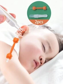 2件套耳夹套装，婴儿吸鼻器，用于清除粘液，新生儿鼻腔清洁镊子，婴儿鼻腔清洁器和耳垢清除工具。婴儿护理小工具。新生儿、婴幼儿鼻屎夹 - 白色+橙色 - 查看 1