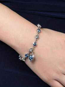 1pc Stunning Ocean Heart Rhinestone Bracelet, Suitable For Girls - Fashionable & Elegant Jewelry, Ideal Gift Choice - one-size - View 2