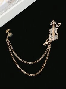 1pc Men's Fashion Gold/Silver Violin Guitar Crown Rhinestone Tassel Decor Musical Theme Brooch Pin For Suit Shirt Jacket Accessory, Party Wear - Multicolor - View 11