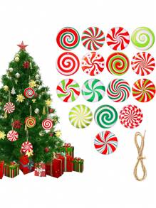 16 piezas Decoraciones navideñas, adornos colgantes de árbol de Navidad con forma de caramelo, decoraciones para fiestas navideñas de invierno, adornos colgantes de caramelos navideños, decoraciones perfectas para fiestas temáticas, decoraciones para fiestas familiares navideñas - Multicolor - Ver 11