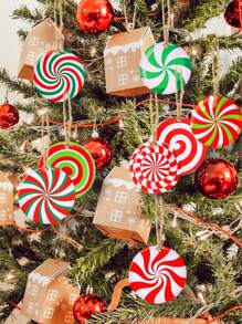 16 piezas Decoraciones navideñas, adornos colgantes de árbol de Navidad con forma de caramelo, decoraciones para fiestas navideñas de invierno, adornos colgantes de caramelos navideños, decoraciones perfectas para fiestas temáticas, decoraciones para fiestas familiares navideñas - Multicolor - Ver 8