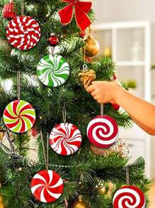 16 piezas Decoraciones navideñas, adornos colgantes de árbol de Navidad con forma de caramelo, decoraciones para fiestas navideñas de invierno, adornos colgantes de caramelos navideños, decoraciones perfectas para fiestas temáticas, decoraciones para fiestas familiares navideñas - Multicolor - Ver 5