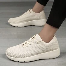 Damen Sportschuhe mit rutschfester Sohle, Obermaterial aus gestricktem, atmungsaktivem Material, weiche Sohle mit Stoßabsorption für Outdoor Fitness, Übungen und Lässig Running - Beige - Übersicht 10