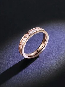 1 件不锈钢全砖锆石戒指 - 玫瑰金 - 查看 1