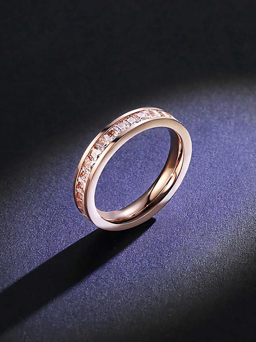 1 件不锈钢全砖锆石戒指 - 玫瑰金 - 查看 1