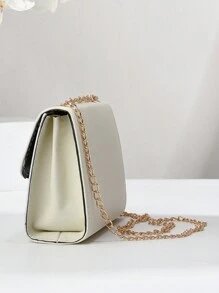 Borsa quadrata PLANEE con fiocco e decorazioni di perle finte, con patta e catena, in PU lucido e luminoso, mini borsa a patta alla moda adatta a studentesse, con tracolla regolabile, il miglior regalo personalizzato per donne, mamme e fidanzate, il miglior regalo per la festa della mamma