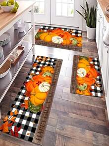 1入組秋季南瓜印花地墊,感恩節南瓜楓葉底格收穫地氈,農家防疲勞廚房地氈,防滑耐洗,廚房飯廳地面,小型辦公室/家居沉降房裝飾地毯地墊 - 橘色 - 查看 3