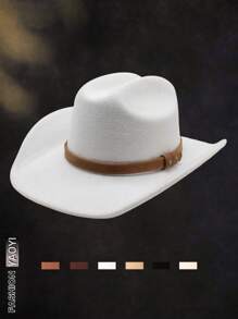 1頂女士柔軟毛呢牛仔帽，帶編織帶設計，適用於夏季戶外活動，包含塑料加強和包裝