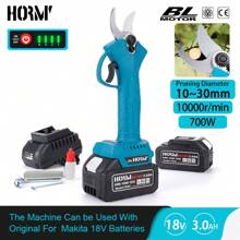 Kéo cắt tỉa chạy điện không chổi than Hormy 18V, Bộ pin kép - Điều chỉnh 4 tốc độ 700W, Lưỡi thép carbon cường độ cao, Kéo làm vườn dùng pin Li-Ion không dây, Gói hàng bao gồm: 1 Thân máy + 2 Pin X 3.0Ah + 1 Bộ sạc nhanh (Tương thích) Với Pin Li-Ion Chính Hãng Makita 18V) - Phích cắm loại C của EU (220-240V) - Xem 2