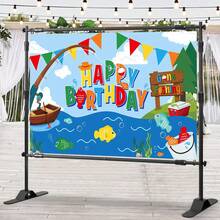 1PC Fishing Theme Birthday Party Background Banner, 82.7 * 59.1/59.1 * 39.4/39.4 * 29.5 Inches Go Fishing Party Decoration Background, Suitable For Birthday Party, Cake Table Banner, Photo Booth, Living Room, Bedroom, Photography Studio, Live Broadcast Scene, Party Background Decoration Props Supplies Gifts - Multicolor - View 12