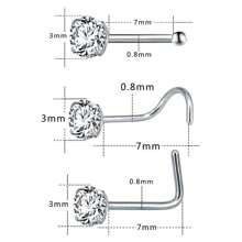 Clous de nez 20g 18g Anneaux de nez Clous de nez en forme de L en acier chirurgical inoxydable avec petit diamant Clous de nez pour femmes et hommes Anneaux de nez tire-bouchon Clous de piercing de nez à vis