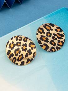 زوج من الأقراط الأنيقة للسيدات للتنقل بنقش نمر دائري هندسي