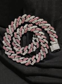kuuioe 1pc Punk Hip Hop Dopamine Style Full Rhinestone Necklace, Unisex Fashion Y2K Necklace & Bracelet, Multiple Sizes For Daily Wear