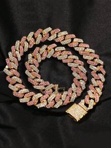 kuuioe 1pc Punk Hip Hop Dopamine Style Full Rhinestone Necklace, Unisex Fashion Y2K Necklace & Bracelet, Multiple Sizes For Daily Wear
