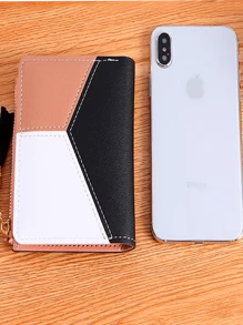 Women's Color Block Shape Zipper Wallet - màu đen - Xem 2