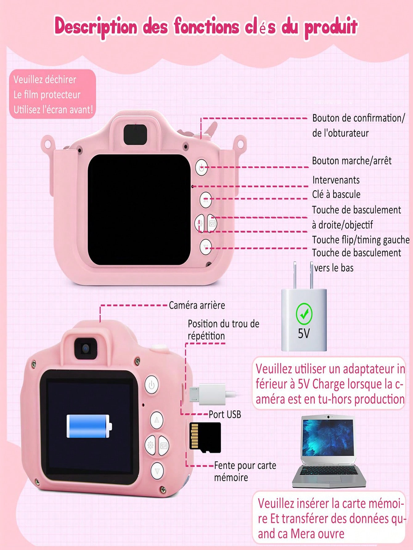 كاميرا رقمية صغيرة عالية الدقة مع زوم 8× وبطاقة ذا...