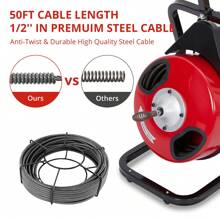 Drain Cleaner Machine With 4 Cutters & Foot Switch And Pair Of Gloves,Drain Cleaner Machines,Electric Drain Auger For 1" To 4" Pipes Electric Drain Snake Sewer Snake Drill - 紅色 K-300F 50 英尺 1/2 英寸 - 查看 2