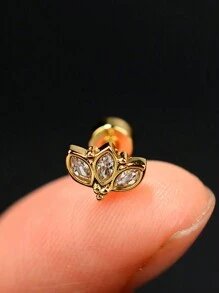 1件装不锈钢迷你扁平螺丝耳钉，女士迷你耳软骨水晶锆石耳钉，身体饰品