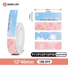 Marklife Marklife 1 Rolls 0.47x1.57inch (12*40mm) 150 Sheets Labels Different Color Lovely Thermal Label Paper, Waterproof, Five-Proof Protection, Premium Quality Paper - Perfect For Organizing & Labeling, For P11, P12, P15, P50 Inkless Printer,Used For Household Storage And Organization Labels, Name Tags, Gift Notes, Etc