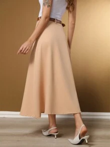 Female Fashion Long Tailored Skirt With Belt Button Zipper And Pockets Elegant - 杏色 - 查看 2