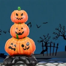 1 件万圣节南瓜堆叠铝箔气球 - 47 英寸杰克南瓜灯直立铝膜气球适用于万圣节派对装饰，鬼脸设计 - 彩色 - 查看 2