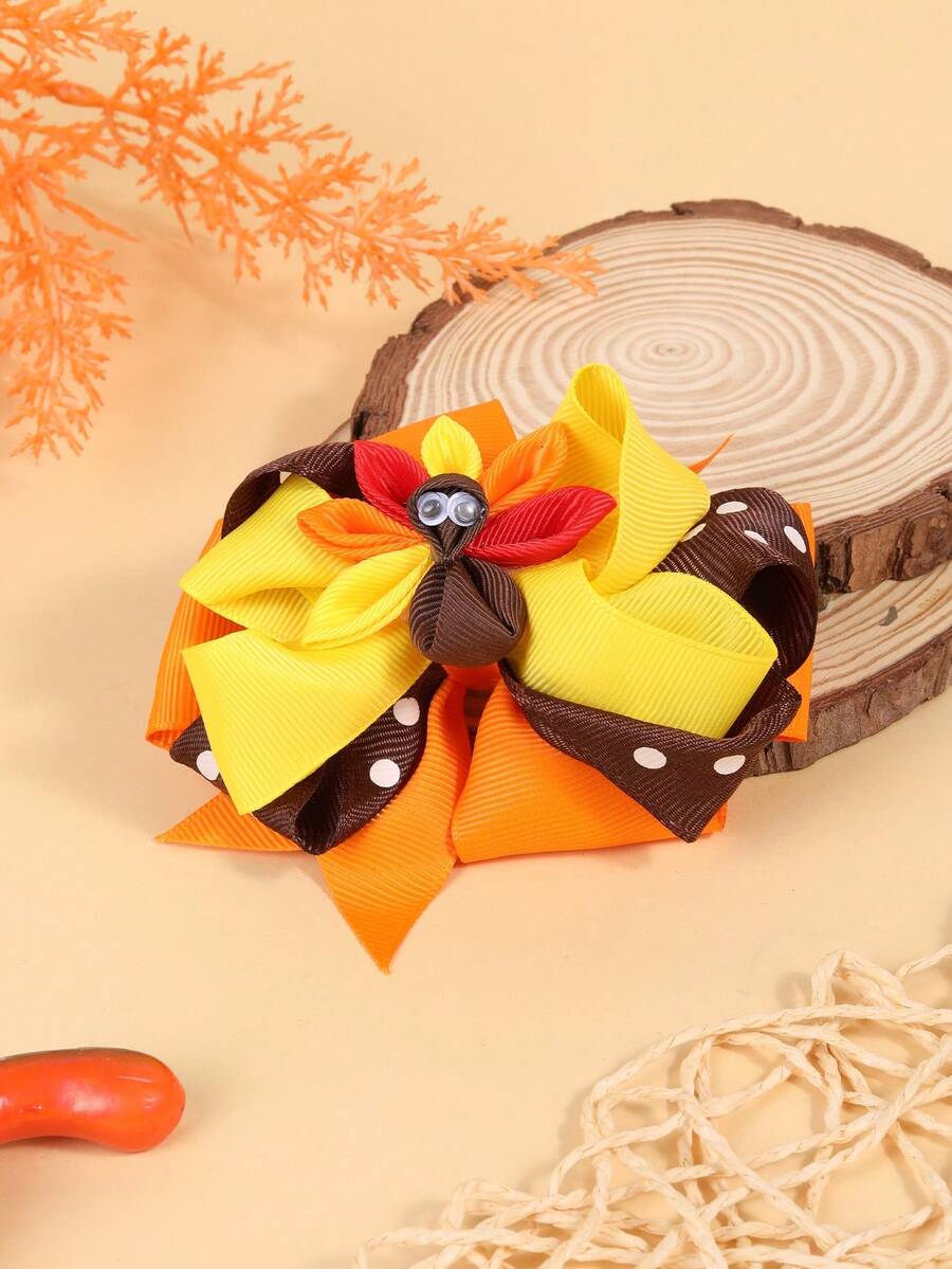 1 件感恩节风车发夹，适合幼儿女孩，可爱火鸡配饰，多色发夹带波尔卡圆点印花，儿童青少年发饰，节日礼物 - 彩色 - 查看 1