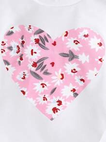 2pcs Young Girl Casual Heart Printed Long Sleeve Top And Pants Set, Autumn - White - View 4