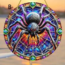 Una etiqueta de acrílico con araña, colgante, suspensión de vidrio emplomado, decoración navideña de acrílico, marca redonda, marca de guirnalda, colgante, decoración de ventana, decoración de porche, decoración de pared. - Multicolor - Ver 6