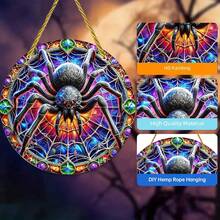 Una etiqueta de acrílico con araña, colgante, suspensión de vidrio emplomado, decoración navideña de acrílico, marca redonda, marca de guirnalda, colgante, decoración de ventana, decoración de porche, decoración de pared. - Multicolor - Ver 9